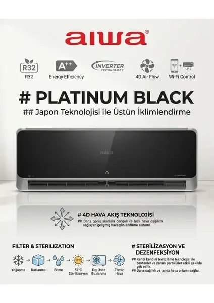 Aiwa Platinum Black Serisi Duvar Tipi Split Klima 18000 Btu