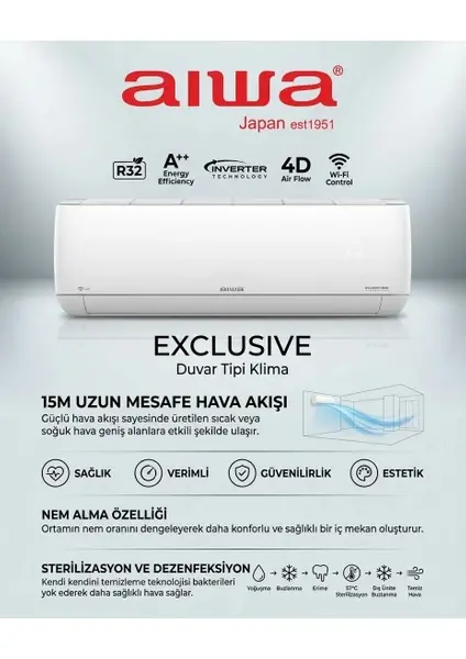 EXCULISIVE Serisi Duvar Tipi Split Klima 12000 Btu